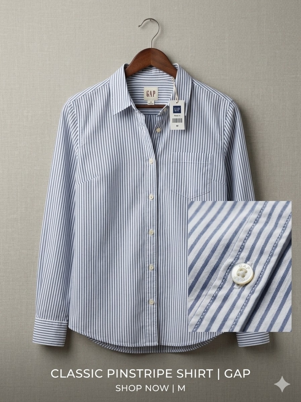 GAP Men's White and Blue Pinstripe Button-Down Shirt
